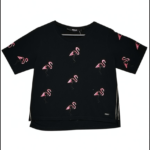 GUESS Koszulka Damska Czarna Wzór Flamingi XS - zdjęcie 1