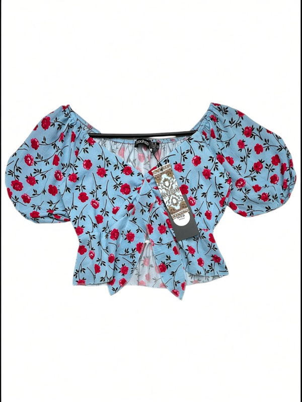 BOOHOO Top Damski Niebieski Kwiatowy XXS