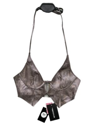 PRETTYLITTLETHING Top Damski Brązowy Błyszczący S