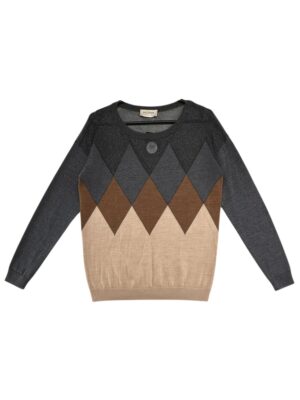 FALCONERI Sweter Damski Szary Wzór Geometryczny S Wełna