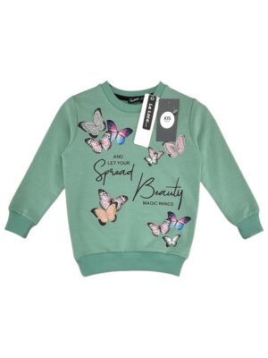 LA LOCA Bluza Dziecięca Zielona Motylki 110