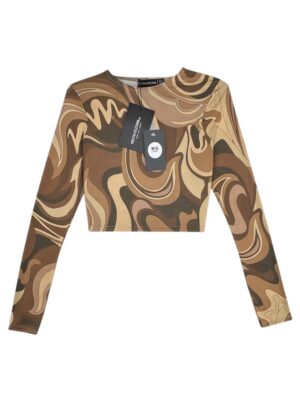 PRETTYLITTLETHING Bluzka Damska Brązowa S