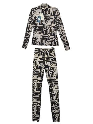 H&M Komplet Damski Czarno-Beżowy SPODNIE-XS BLUZKA-S
